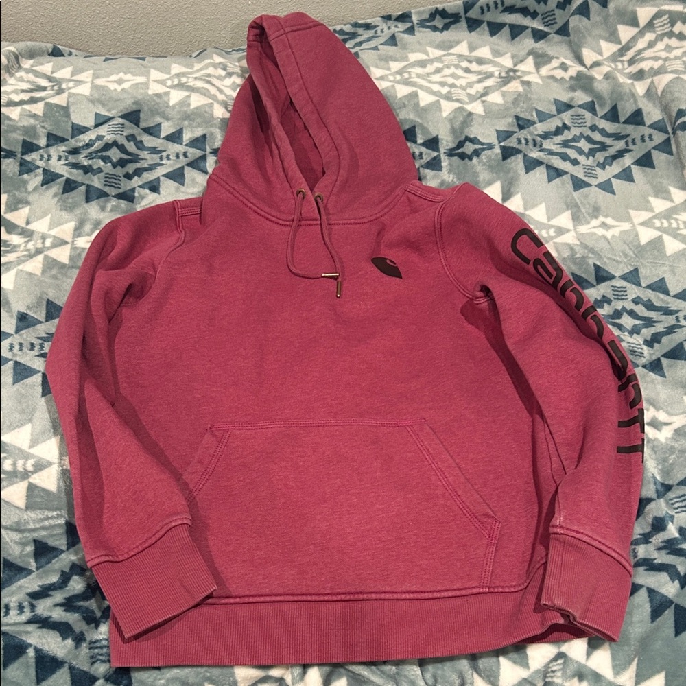 Carhartt Rose Pink Pullover Hoodie with Sleeve Logo